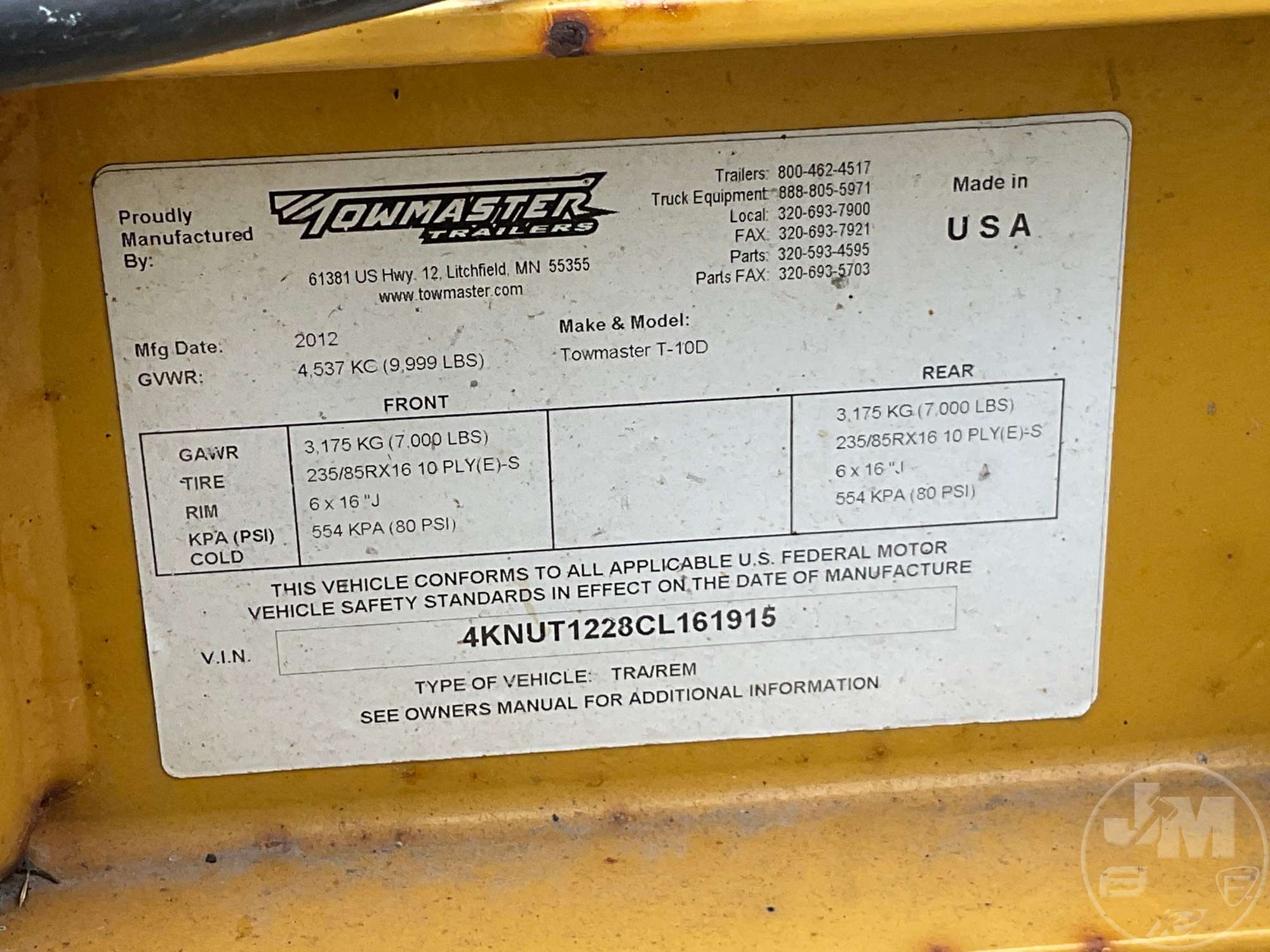 2012 Towmaster T-10D